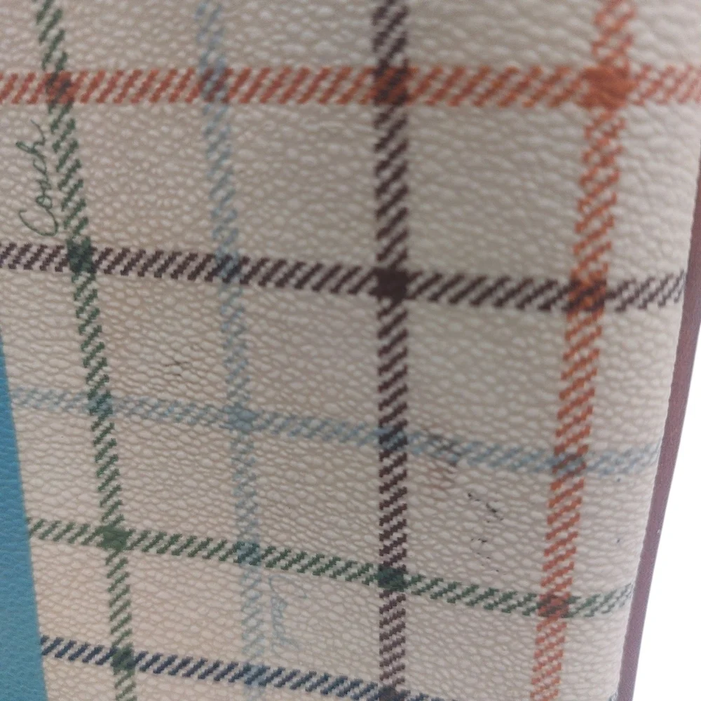 👜 Coach Beige Checkered Crossbody with Blue Stripe